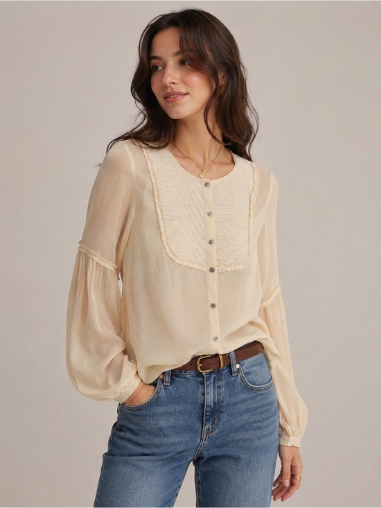 Studio M Tops - STUDIO M • pleated beige silk blouse